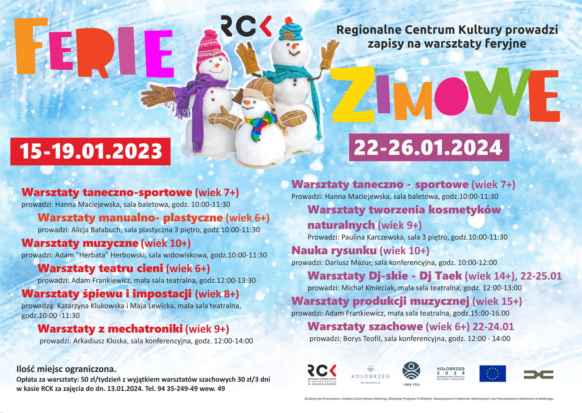 Ferie Zimowe 2024 w RCK-u - warsztaty