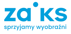 Logo ZAiKS sprzyjamy wyobraźni Logo ZAiKS w kolorze turkusowym z hasłem